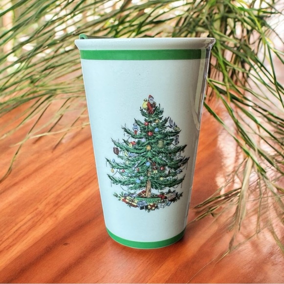 Spode Christmas Tree Ceramic Travel Mug with Lid - 8oz - NWT - Picture 1 of 11